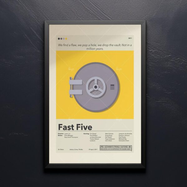 Mid-century modern Fast Five movie poster with vintage style design