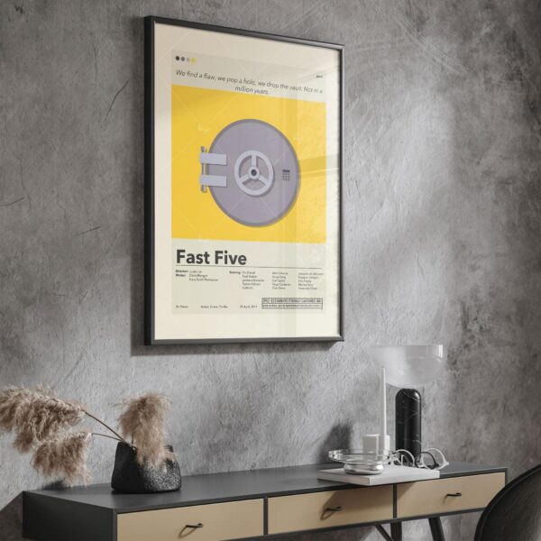 Mid-century modern Fast Five movie poster with vintage style design