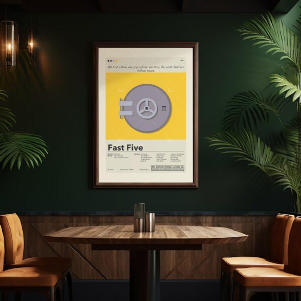 Mid-century modern Fast Five movie poster with vintage style design