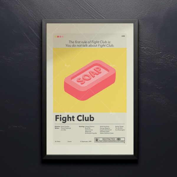 Mid-century modern Fight Club movie poster art with bold graphic design