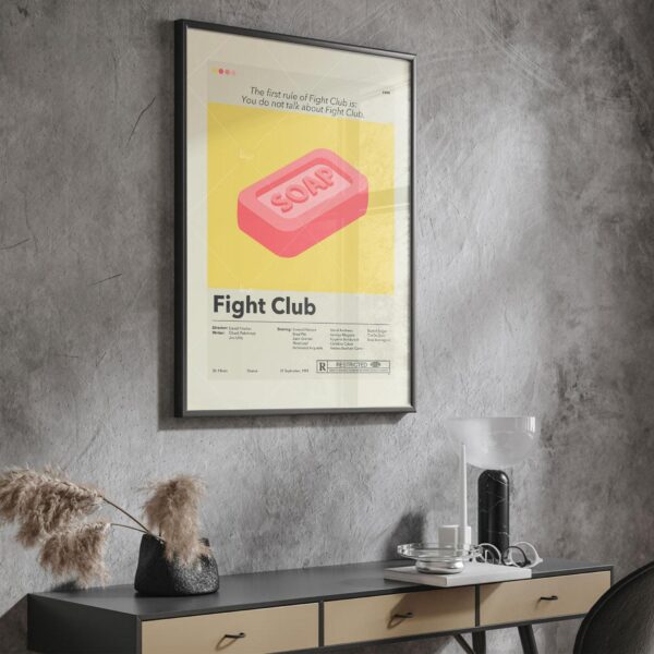 Mid-century modern Fight Club movie poster art with bold graphic design