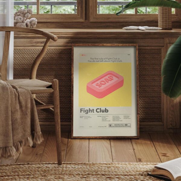 Mid-century modern Fight Club movie poster art with bold graphic design