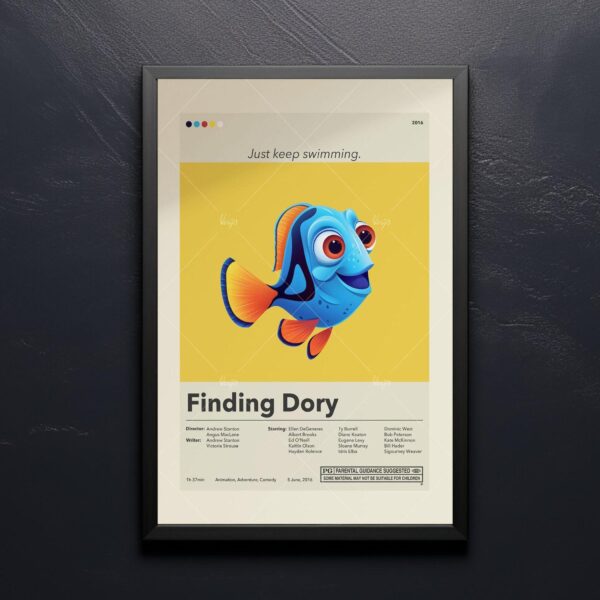 Mid-century modern style Finding Dory movie poster graphic design