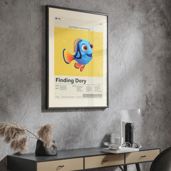 Mid-century modern style Finding Dory movie poster graphic design