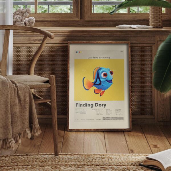 Mid-century modern style Finding Dory movie poster graphic design