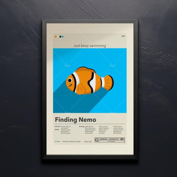 Finding Nemo mid-century modern style movie poster by 20th Century Studios