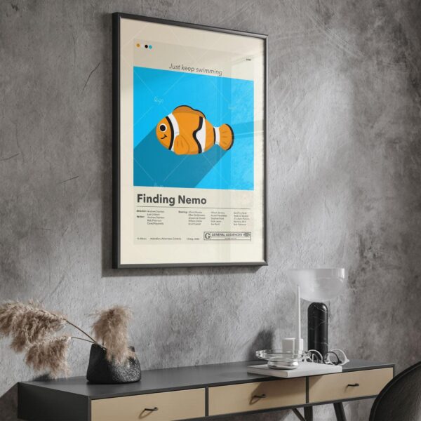 Finding Nemo mid-century modern style movie poster by 20th Century Studios