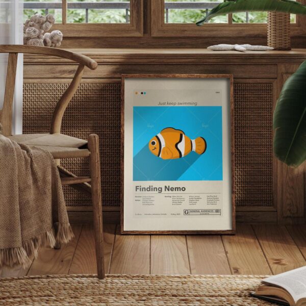 Finding Nemo mid-century modern style movie poster by 20th Century Studios