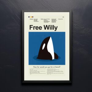 Mid-century modern Free Willy movie poster with vintage 20th century design