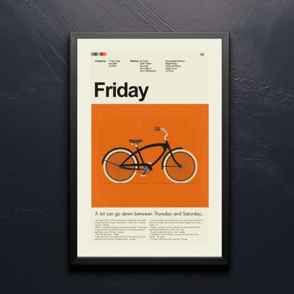 Mid-century modern poster of Friday movie artwork in vintage style