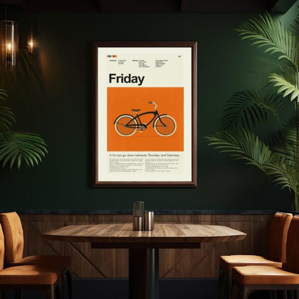 Mid-century modern poster of Friday movie artwork in vintage style