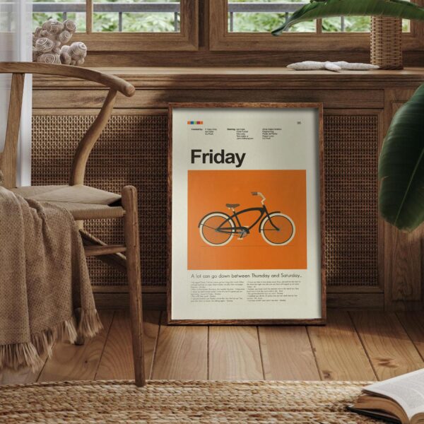 Mid-century modern poster of Friday movie artwork in vintage style