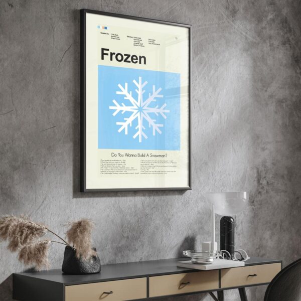 Mid-century modern style Frozen movie poster with retro design elements
