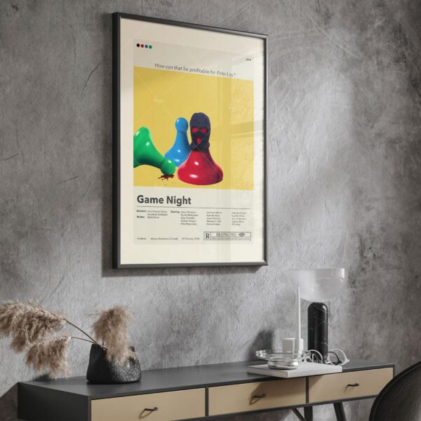 Mid-century modern Game Night movie poster print with vintage style