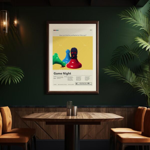 Mid-century modern Game Night movie poster print with vintage style