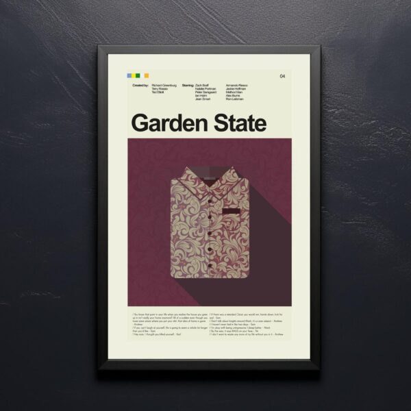 Mid-century modern Garden State movie poster with vintage design elements