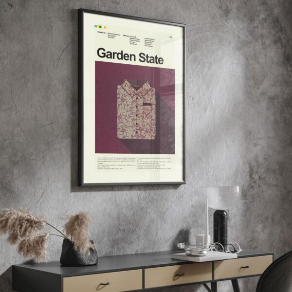 Mid-century modern Garden State movie poster with vintage design elements