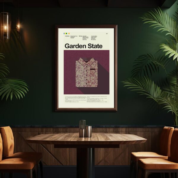 Mid-century modern Garden State movie poster with vintage design elements
