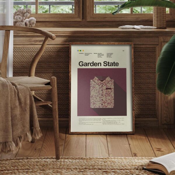 Mid-century modern Garden State movie poster with vintage design elements