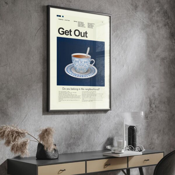 Mid-century modern Get Out movie poster art with vintage style design