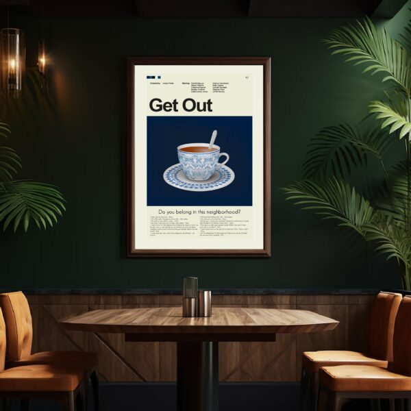 Mid-century modern Get Out movie poster art with vintage style design