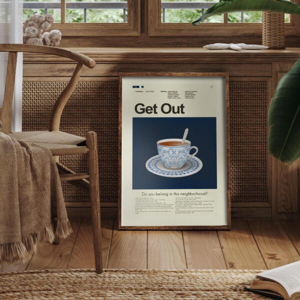 Mid-century modern Get Out movie poster art with vintage style design