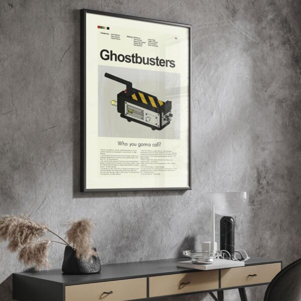 Mid-century modern Ghostbusters movie poster with vintage furniture style