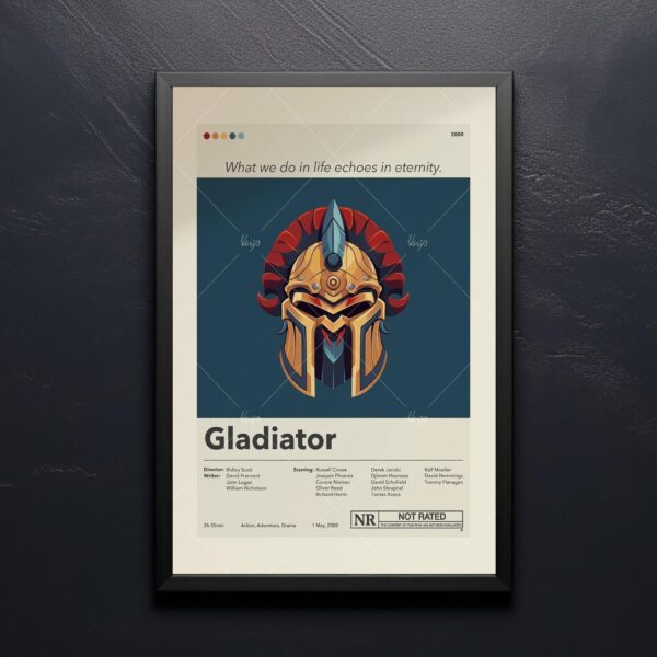 Mid-century modern Gladiator movie poster with vintage house design