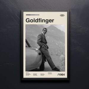 Goldfinger movie poster in mid-century modern design style