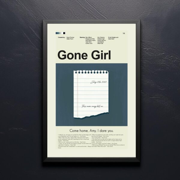 Mid-century modern Gone Girl movie poster with vintage 1950s style design