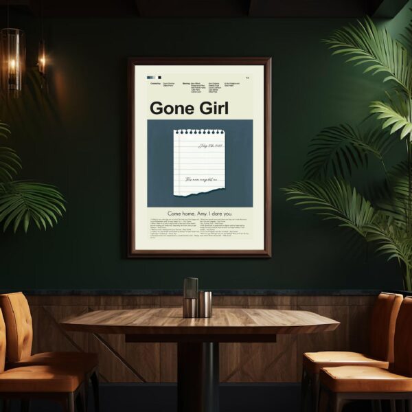 Mid-century modern Gone Girl movie poster with vintage 1950s style design