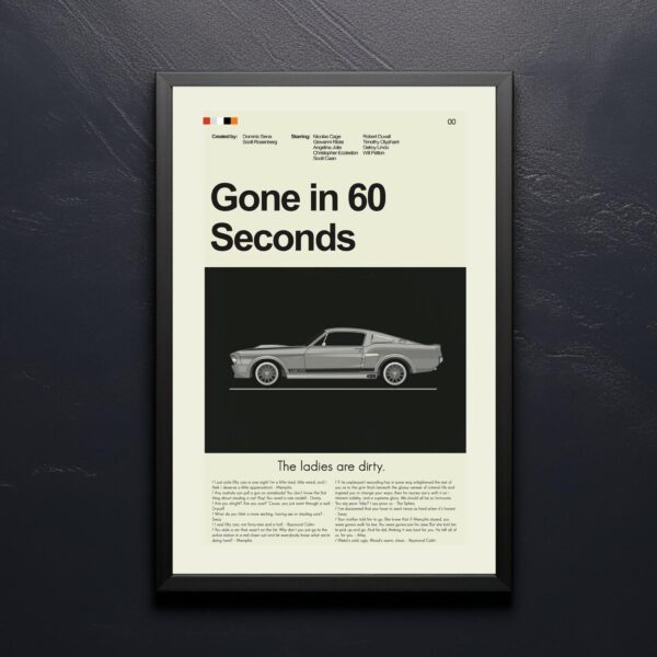 Mid-century modern style Gone in 60 Seconds movie poster art