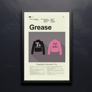 Mid-century modern Grease movie poster with retro design elements