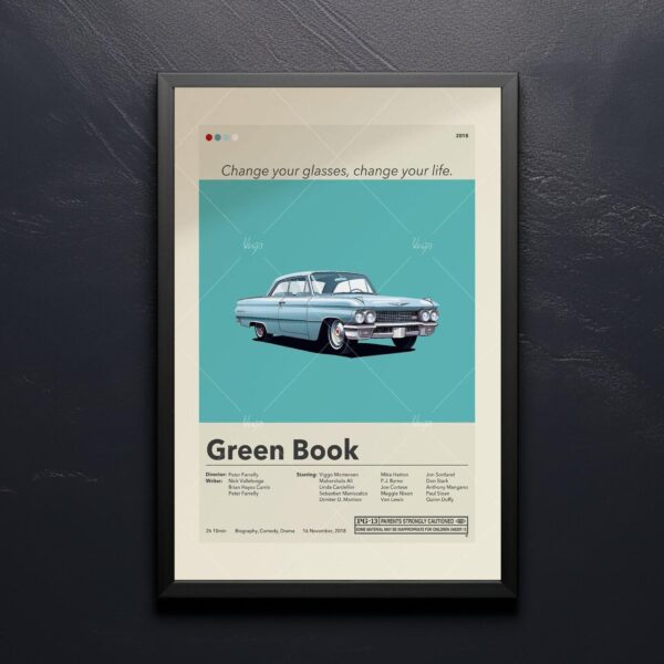 Mid-century modern Green Book movie poster design with vintage style
