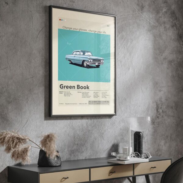 Mid-century modern Green Book movie poster design with vintage style