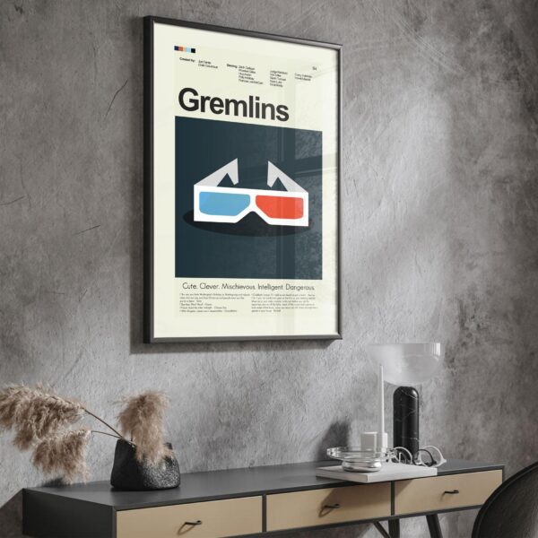 Large mid-century modern Gremlins movie poster art print