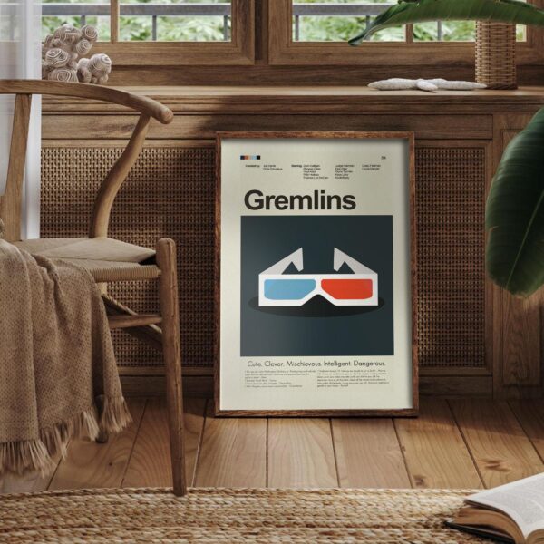 Large mid-century modern Gremlins movie poster art print