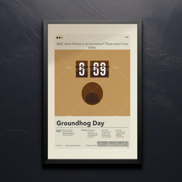 Mid-century modern Groundhog Day movie poster print with retro design