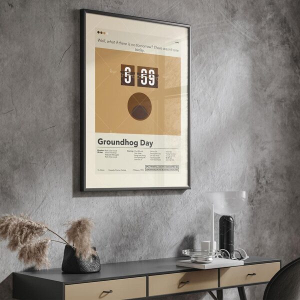 Mid-century modern Groundhog Day movie poster print with retro design