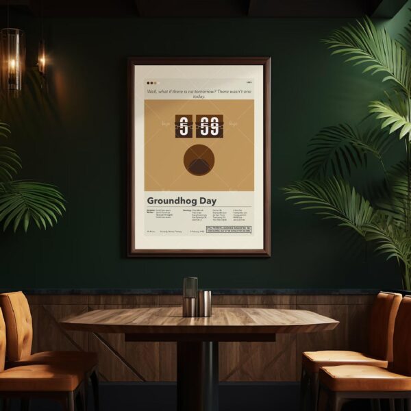 Mid-century modern Groundhog Day movie poster print with retro design