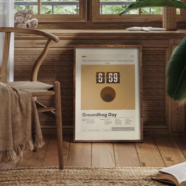 Mid-century modern Groundhog Day movie poster print with retro design