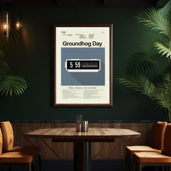 Vintage mid-century modern Groundhog Day movie poster design