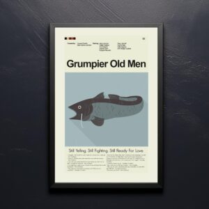 Grumpier Old Men movie poster with mid-century modern house illustration