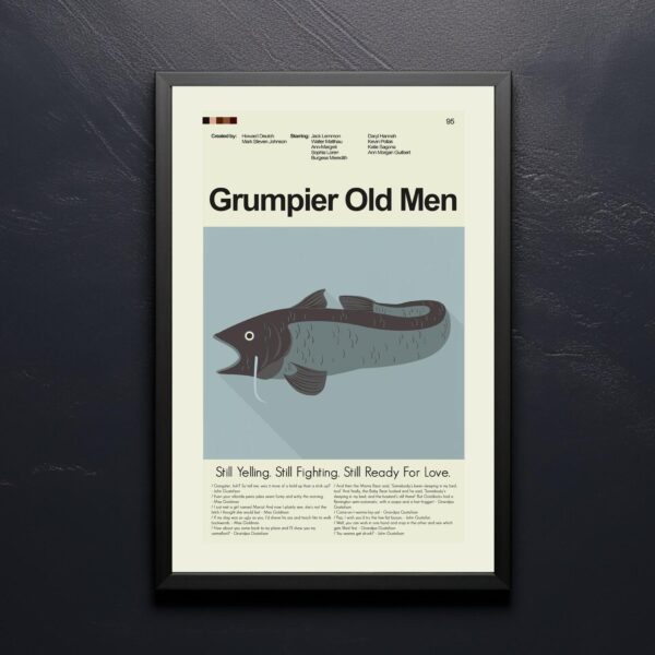 Grumpier Old Men movie poster with mid-century modern house illustration
