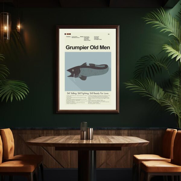 Grumpier Old Men movie poster with mid-century modern house illustration