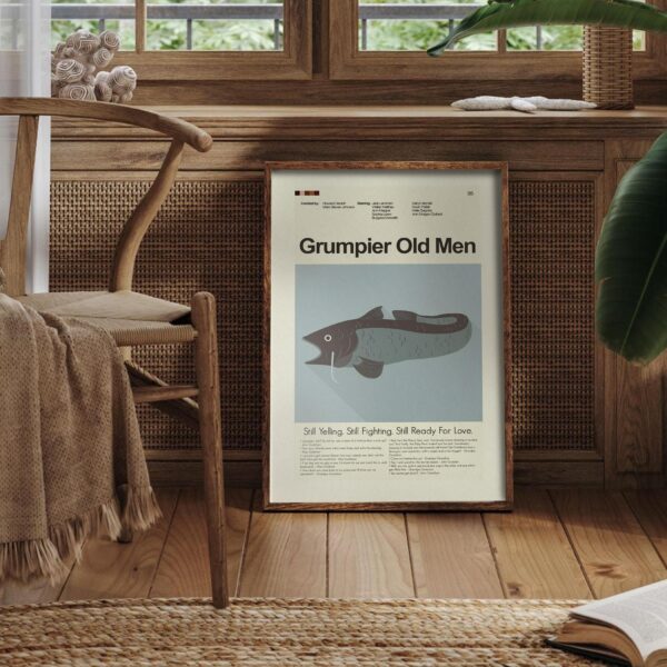 Grumpier Old Men movie poster with mid-century modern house illustration
