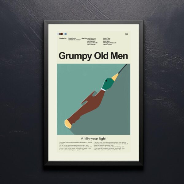 Grumpy Old Men movie poster with mid-century modern house illustration