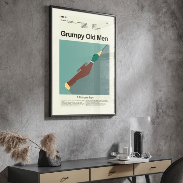 Grumpy Old Men movie poster with mid-century modern house illustration