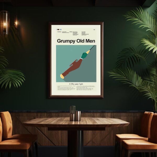 Grumpy Old Men movie poster with mid-century modern house illustration