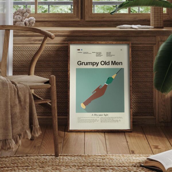 Grumpy Old Men movie poster with mid-century modern house illustration